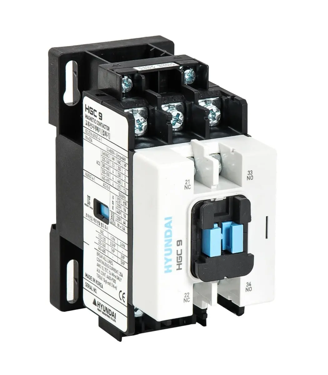 01_hyundai_hgc9-min کنتاکتور 18 آمپر هیوندای بوبین 220VAC توان 7.5 کیلووات HGCB - Image 1